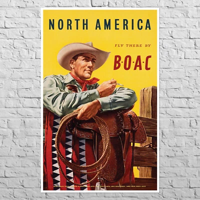 Poster BOAC North America, 1953 | 22x34" Big size | Retro wall decor, USA Cowboy - Image 1 of 4