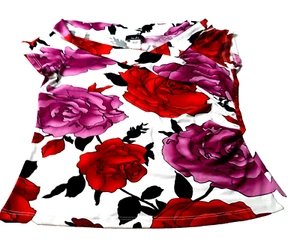 MDS California Gr. M rot rosa Rosen Flügelärmel gerafft linke Seite Stretch Top - Bild 1 von 5