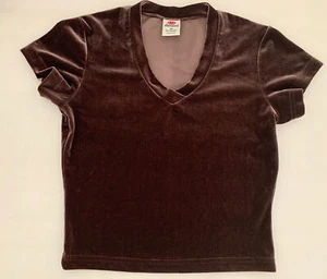 VTG Ellemenno Velour Shirt Women's/Teen Med Short Sleeve 90’s Brown Made In USA - Picture 1 of 11