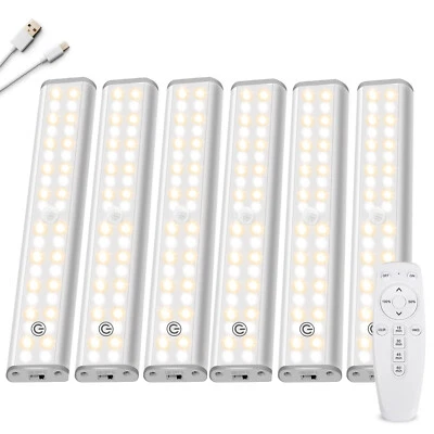6 Pack Remote Control LED Closet Lights Under Cabinet Lighting USB Rechargerable - Image 1 of 4
