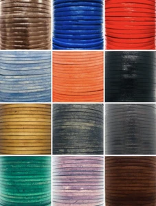 Tanga de cuero artesanal de joyería real plana de 3 mm cuerda encaje 100 % genuino  - Imagen 1 de 16