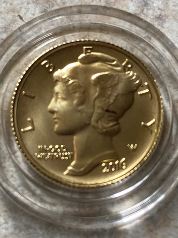 2016-W MERCURY CENTENNIAL GOLD DIME 1/10 OZ., BOX w/COA   16XB Cover