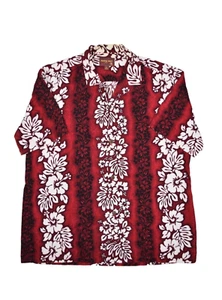 Aloha Moi Hawaiian Shirt Mens XL Red Floral Hibiscus Beach 100% Cotton USA - Picture 1 of 8