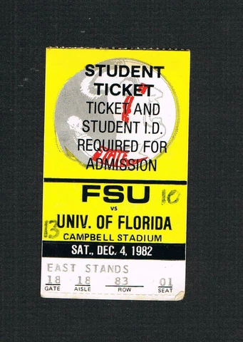 1982 FSU FLORIDA STATE vs FLORIDA GATORS UF football ticket at Campbell Stadium Cover