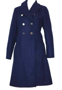 HOBBS London Blue Wool blend double breasted silver button trench coat Size:6 - Picture 1 of 7