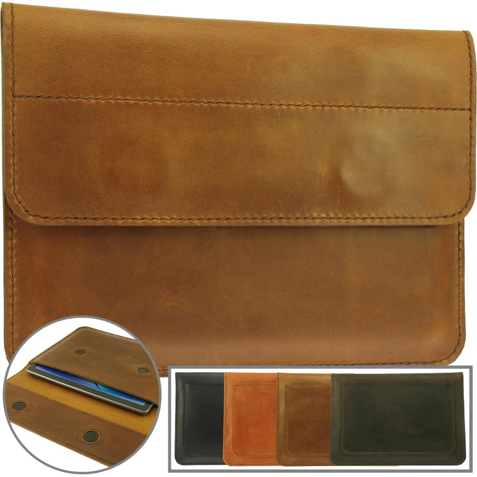 FUNDA PREMIUM COSIDA A MANO DE PIEL DE VACA CON CIERRE MAGNÉTICO PARA TABLET APPLE ID Foto 1 de 4