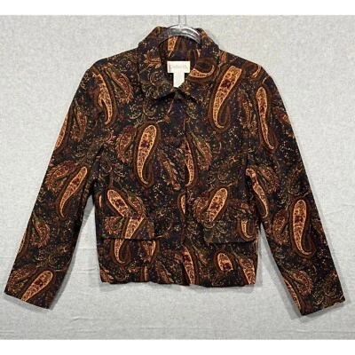 Chadwick's Paisley Print Jacket Collared Button Front Career Top Size 10 - Image 1 of 4