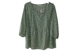 Agnes Orinda Womens Top Size 2X Green Floal Short Sleeves - Picture 1 of 5