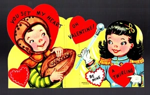 Vintage Valentine Card of a Football Player and a Baton Twriler - Picture 1 of 2
