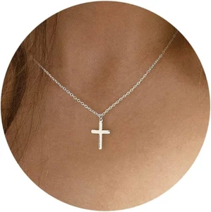Diamond Cross Necklace for Women-Dainty 14K Gold Cubic Zirconia Pendant Necklace - Picture 1 of 8