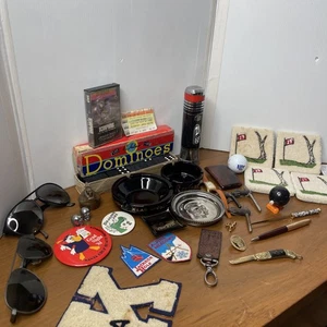 Grandpas Junk Drawer Ashtrays Rock Garage Pin Lighter Golf Vintage Sun Glasses - Picture 1 of 24