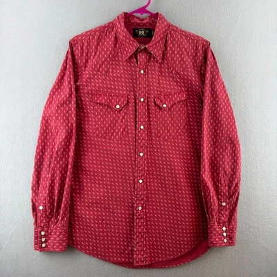 Double RL RRL Shirt Mens Medium Red Cotton Pearl Snap Western Slant Pocket - Image 1 of 4