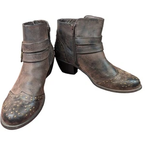 Ruff Hewn Dunlap faux leather women's ankle booties brown black size 10M - Picture 1 of 9