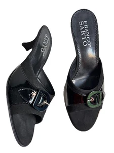 franco sarto mule heels black suede & leather silver buckle size 8.1/2 M - Picture 1 of 5