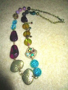Funky & Chunky UNIQUE STATEMENT NECKLACE Beads, Stones, Rhinestones, Enamel - Picture 1 of 4