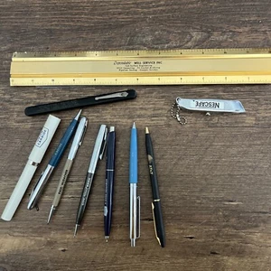 Junk Drawer Lot of Vintage smalls advertising items Ballpoint Pens Rulers Blade - Picture 1 of 12