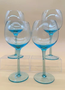 Vintage 4 elegante mundgeblasene Kristall See Blau Kelche Champagner Wein 4er Set - Bild 1 von 12