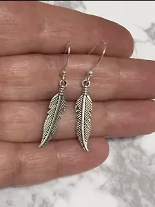 Silver Feather Charm Native American Style Dangle Earrings Men/Women, Unisex - Picture 1 of 3