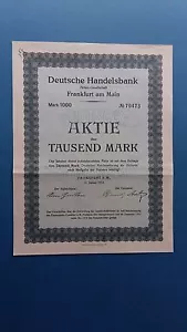 Aktie Deutsche Handelsbank 1000 Mark 1923 Frankfurt a.M. + Kupons kein BARoV - Bild 1 von 2