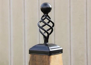 Post caps for 4x4 wood post, Wrought iron twisted cannonball, Sign post cap - Picture 1 of 2