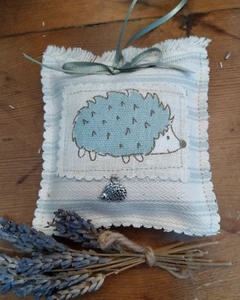 Handmade hanging lavender pillow ~ cute hedgehog/silver charm ~ GIFT - Picture 1 of 3