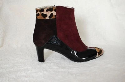 Botines Heyraud con detalles de gamuza, charol y leopardo talla 40 EE. UU. 9 1/2 M Foto 1 de 4