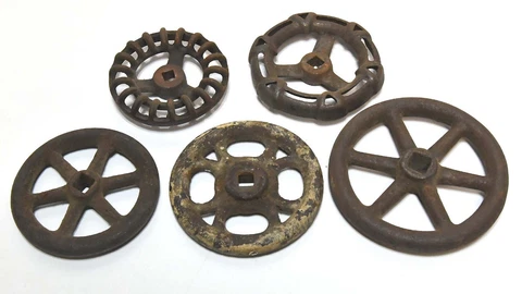 5 VINTAGE INDUSTRIAL VALVE HANDLE FAUCET KNOB STEAMPUNK CAST IRON Cover