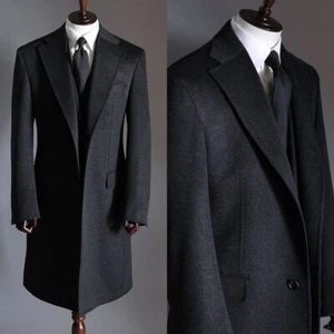 Men Long Overcoats Tweed Wool Blend Jacket Single Breasted Coats Formal Outwear - Picture 1 of 14