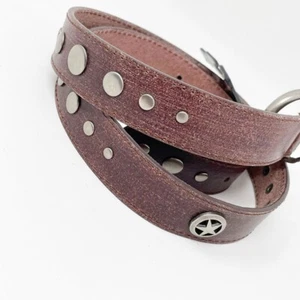 Womens Brown Distressed Leather Silver Studded Belt Size Medium 41x1.25". NEW - Picture 1 of 7