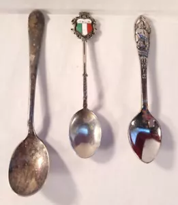Lote de 3 cucharas; 2 acero de recuerdo (Italia y Ohio) y 1 vintage de Victor Silver Co. - Imagen 1 de 11