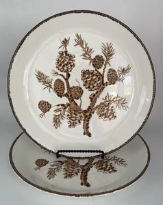 Johnson Brothers Conifer Dinner Plate 10.75” Pinecone Branch Set of 2 Crazing - Picture 1 of 8