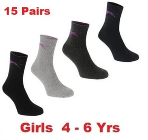 15 Pairs Slazenger Crew Socks Girls Kids 4 - 6 yrs UK C8 - C13 Dark with Stripe - Picture 1 of 1