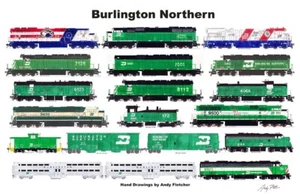 Póster horizontal Burlington Northern 11""x17"" firmado por Andy Fletcher - Imagen 1 de 1