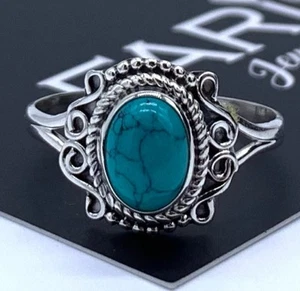 925 Stamped Sterling Silver Ladies Turquoise Oval Ring Gemstone Jewellery Gift - Picture 1 of 4