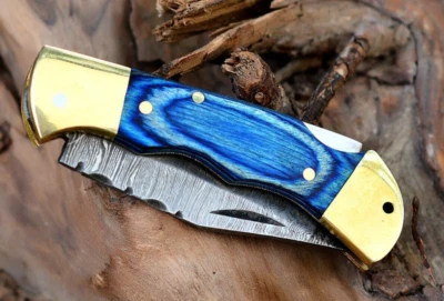 SHARD™ CUSTOM HAND FORGED DAMSCUS STEEL EDC FOLDING POCKET KNIFE W/SHEATH - Image 1 of 4
