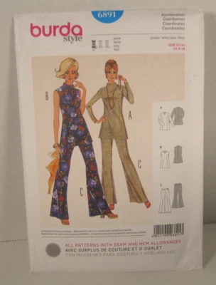 Burda 6891 Easy Top w/Sleeve Variations & Flared Pants Misses 8-18 Pattern Uncut - Image 1 of 2