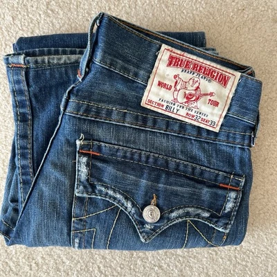 Pantalones de mezclilla True Religion Billy Y2K para hombre talla 32x33 pierna recta desgastados Foto 1 de 4