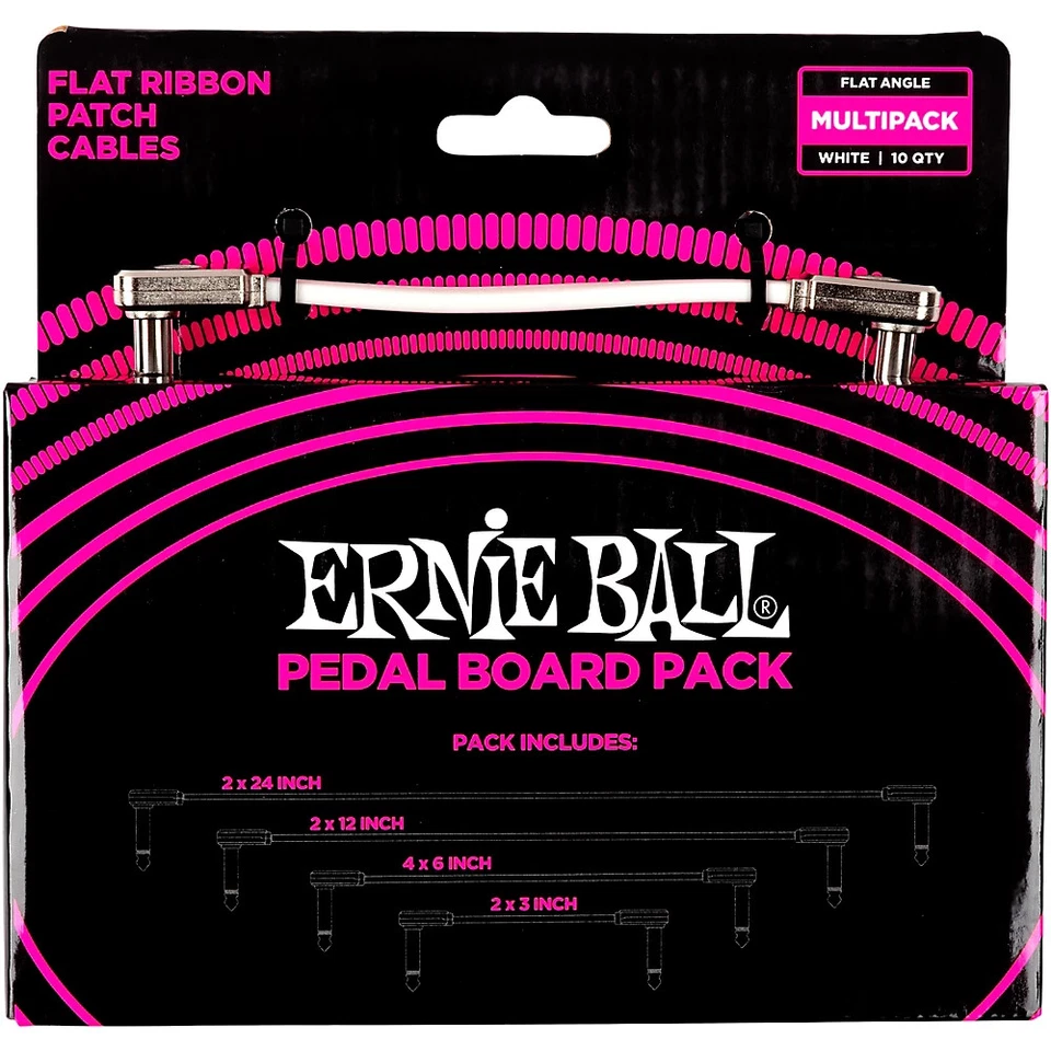 Ernie Ball Stage and Studio Patch Cable 1/4" Flat X 2 White Pedalboard P06387