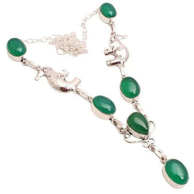 Collana Gioielli Fatti a Mano Pietra Preziosa Onice Verde Placcata Argento... - Immagine 1 di 3