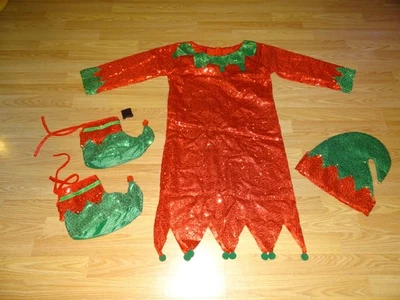 Disfraz de elfo con lentejuelas rojas y verdes talla pequeña para mujer con sombrero y zapatos *NUEVO SIN ETIQUETAS* Foto 1 de 4