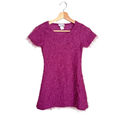 "Vestido tejido difuso vintage limonada niñas M 10/12 pestañas magenta EE. UU. 25"" USADO EN EXCELENTE ESTADO" Foto 1 de 4