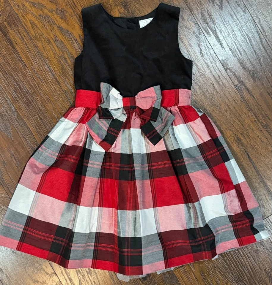 Vestido a Cuadros Gymboree Niñas 7 Vacaciones Rojo Negro Lazo Tul Falda Conjunto de Navidad Foto 1 de 4