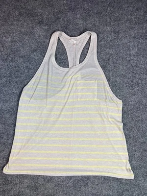 Camiseta sin mangas Victoria's Secret L calce relajado a rayas espalda deportiva gris amarillo neón Foto 1 de 4