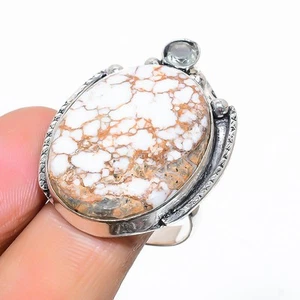 Salvaje Caballo, Blanco Piedra Topacio 925 Plata de Ley Joyería Anillo Tamaño 10 - Imagen 1 de 5