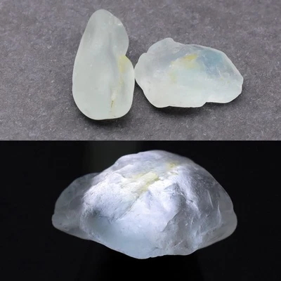 💎 Pair 2pc/26.27ct Rough Natural Very Light Greenish Blue Topaz - Unheated Gems - Image 1 of 4