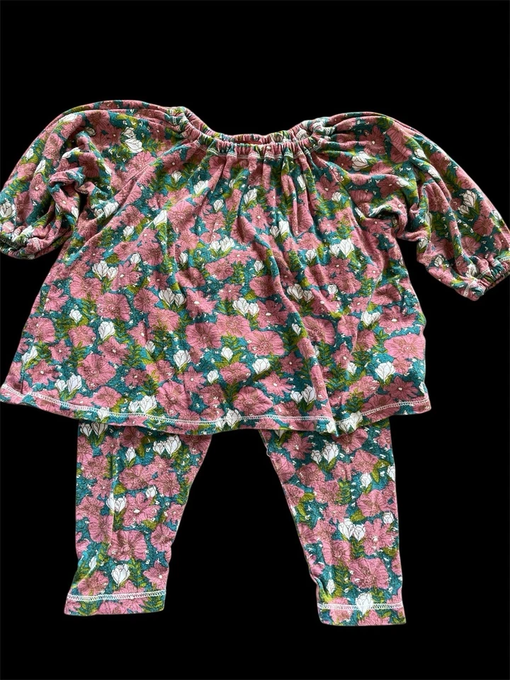 Top e leggings Milkbarn verde/rosa floreale bambù usato in ottime condizioni - 6-12Mos - Immagine 1 di 4