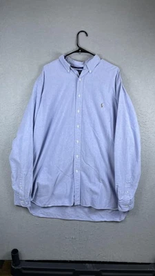 Camisa masculina Ralph Lauren XLT alta azul ajuste clássico botão para baixo Oxford pônei - Imagem 1 de 4