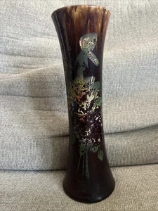 Antique Art Pottery Base Unsigned Weller High Glaze Pottery Floral Brown 10” - Picture 1 of 11