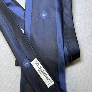 DOLCE & GABBANA Logo Silk Necktie Tie Luxury Blue Colorblock Italy READ - Picture 1 of 10