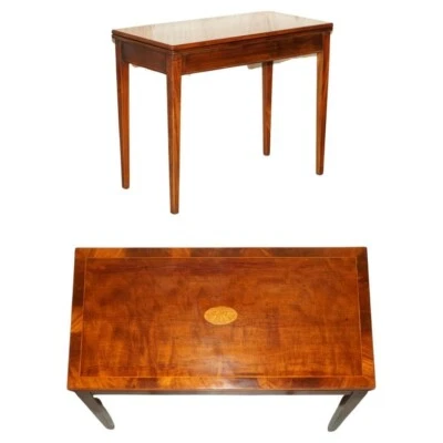 FINE ANTIQUE SHERATON BURR & BURL WALNUT CARD GAMES TABLE WITH SATINWOOD DETAIL - Image 1 of 4